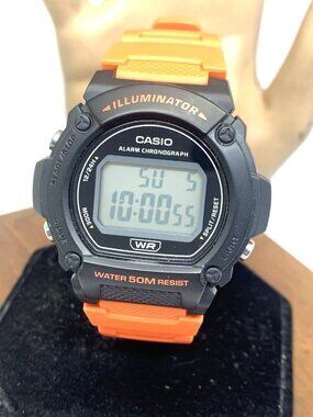 Casio Men's Watch W219H Illuminator Quartz Digital 42mm Black Orange Resin 3224